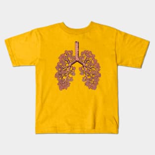 Lung Anatomy art, coral color, Cancer Awareness Kids T-Shirt